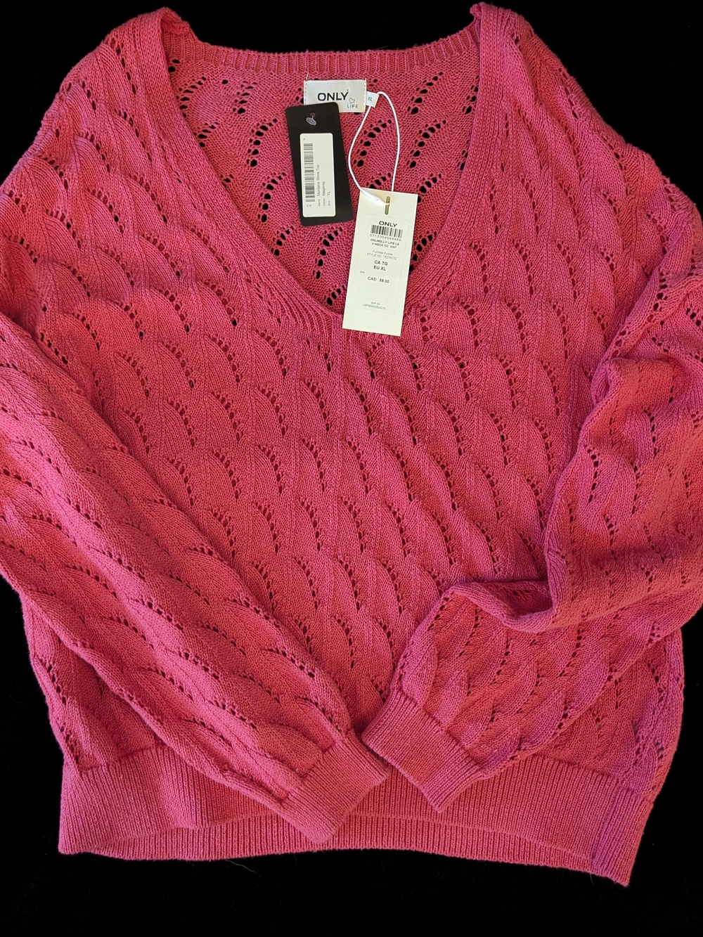 ONLY Hot Pink V-Neck Openwork Knit Sweater